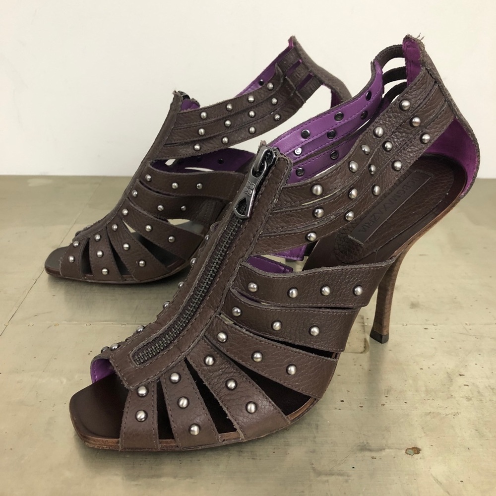 BCBG MaxAzria Open Toe Strappy Zip Front Sandals